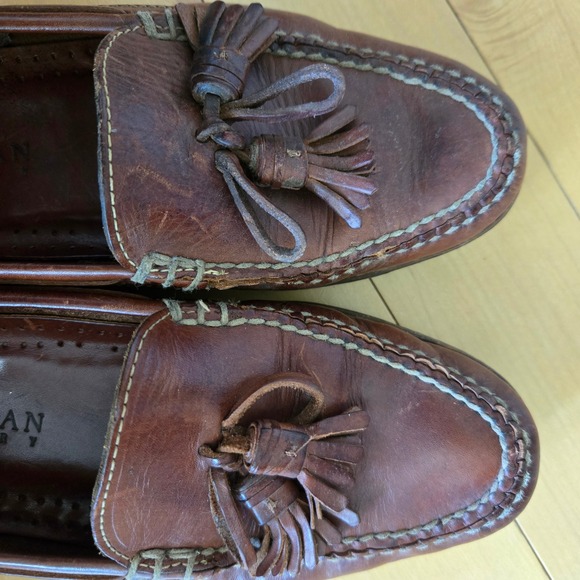 VTG Cole Haan Country Mens Brown Leather Tassel Loafers Handsewn Moc Toe Shoes main image 4